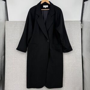 Vintage Kristen Blake Long Trench Coat Women 12 Black Merino Wool Made in USA